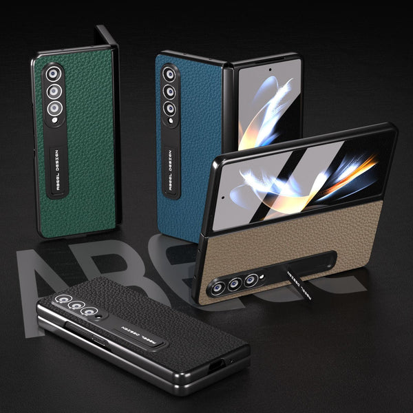 For Samsung Galaxy Z Fold4 5G Leather Phone Case With Holder Litchi Texture Black Cases Covers & Skins