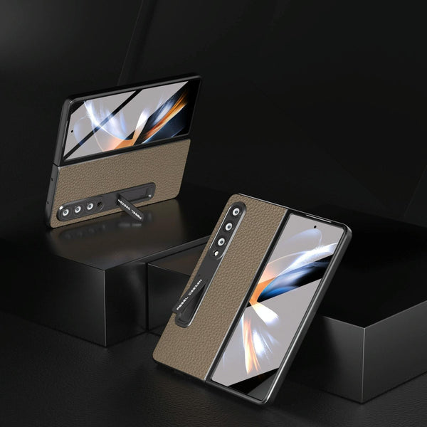 For Samsung Galaxy Z Fold4 5G Leather Phone Case With Holder Litchi Texture Black Cases Covers & Skins