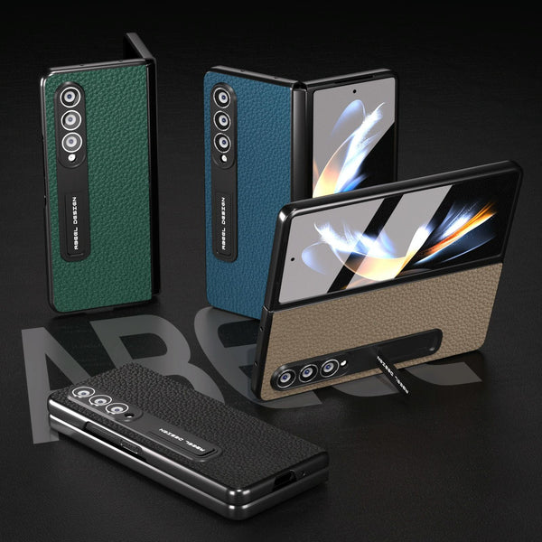 For Samsung Galaxy Z Fold4 5G Leather Phone Case With Holder Litchi Texture Black Cases Covers & Skins