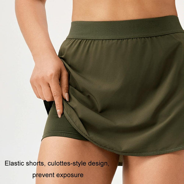 Quick Drying Women Yoga Skirt Breathable Fake Two Piece Black Size M Pants