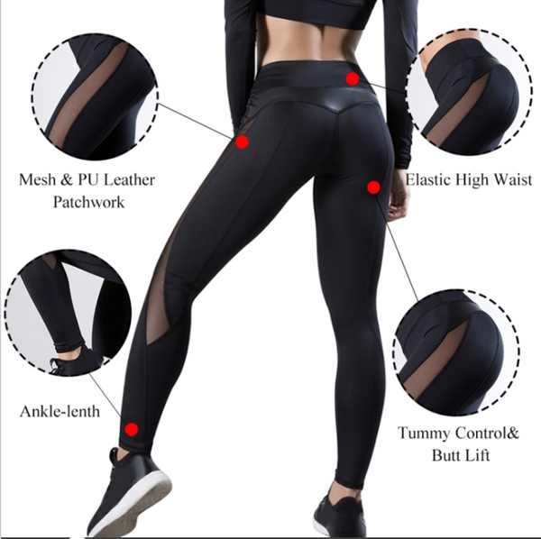 Push Up Fitness Leggings Seamless Mesh Workout For Women Xl Black Pants