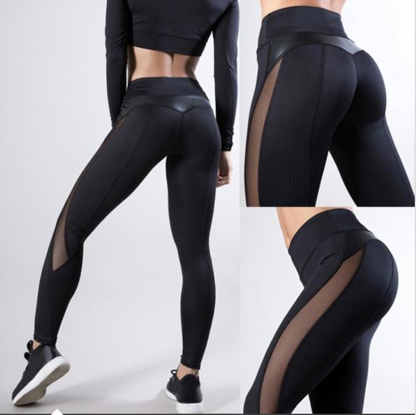 Push Up Fitness Leggings Seamless Mesh Workout For Women Xl Black Pants