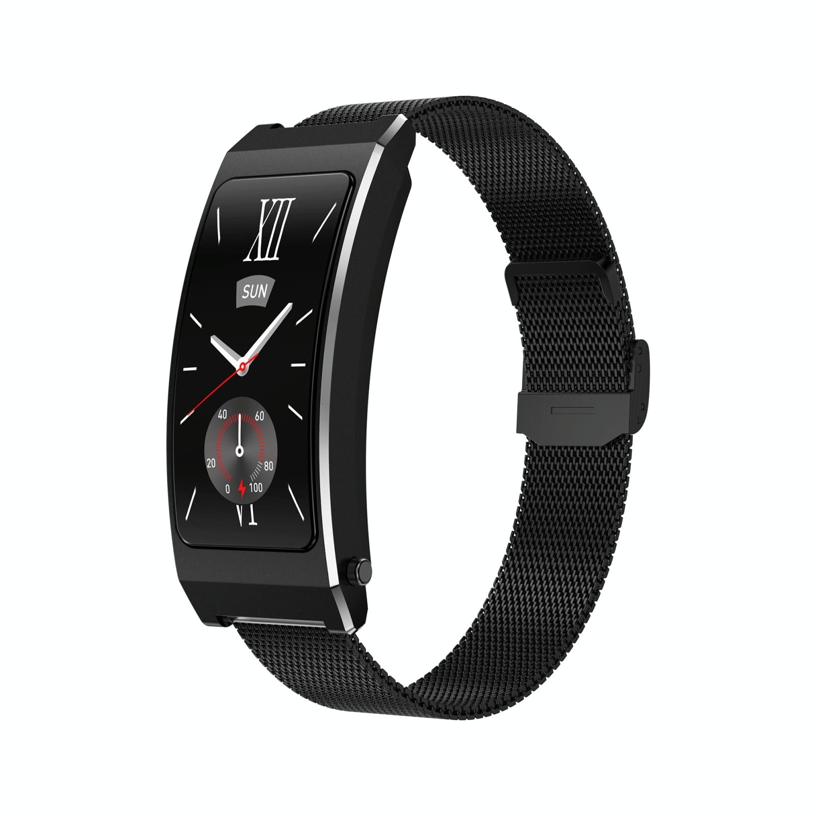 Smart Health Monitoring Bracelet With Bt Call And Leather Strap Black Milanese Steel Smart Watches