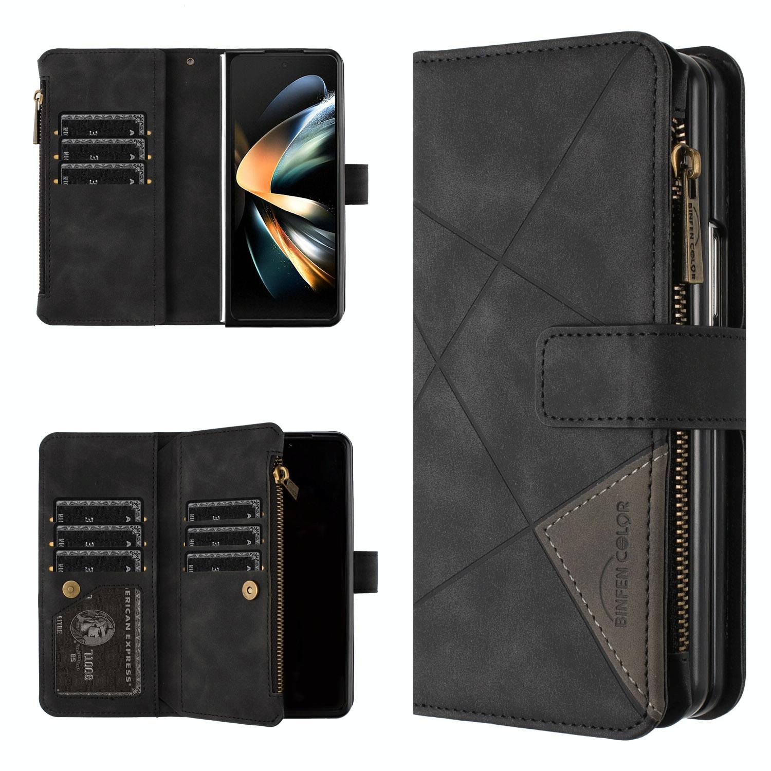 For Samsung Galaxy Z Fold4 5G Leather Zip Wallet With Rhombus Texture Black Cases Covers & Skins