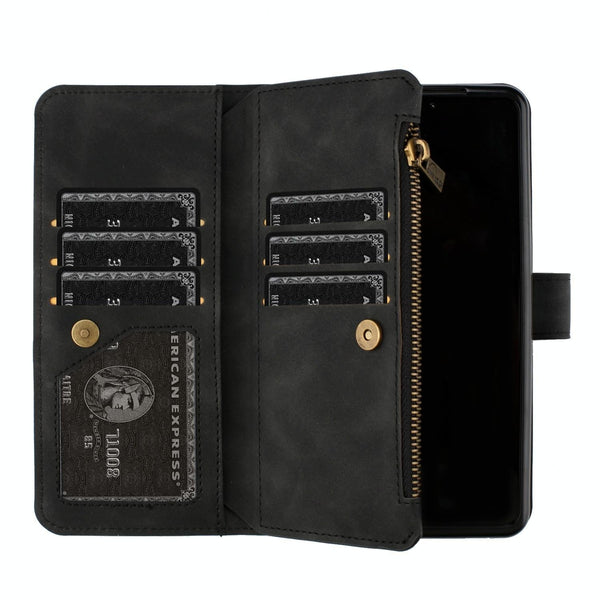 For Samsung Galaxy Z Fold4 5G Leather Zip Wallet With Rhombus Texture Black Cases Covers & Skins