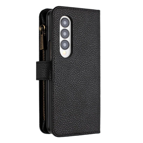 For Samsung Galaxy Z Fold4 5G Litchi Texture Zip Wallet Black Cases Covers & Skins