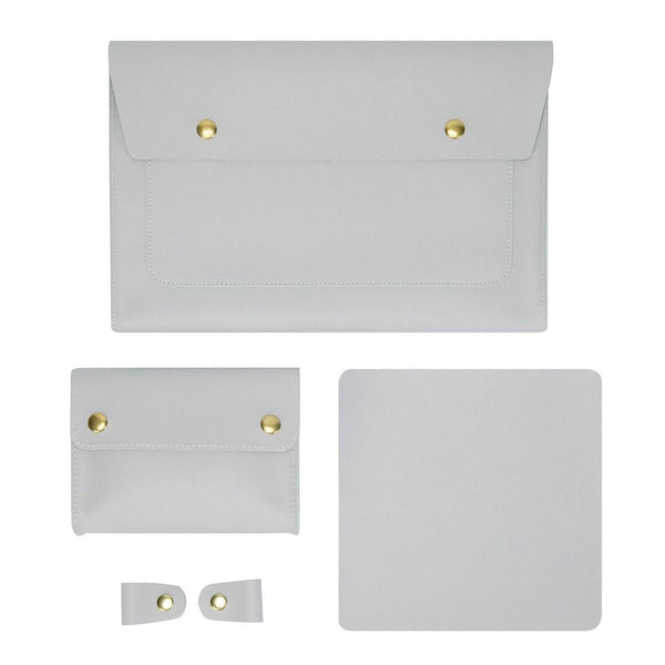 3 In 1 Waterproof Leather Laptop Liner Bag 14 Inches Light Grey Laptop Cases & Bags
