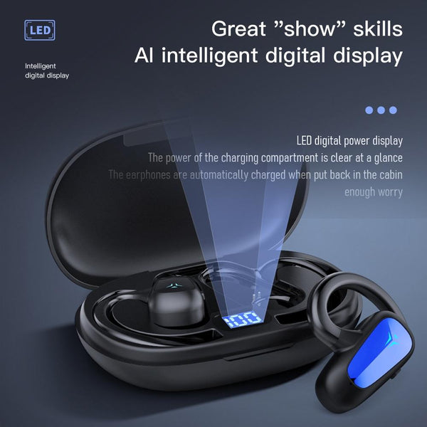 Digital Display Bluetooth Earphones Bone Conduction Stereo Black Earbuds