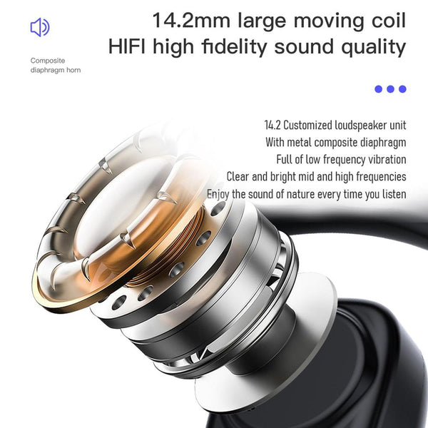 Digital Display Bluetooth Earphones Bone Conduction Stereo Black Earbuds