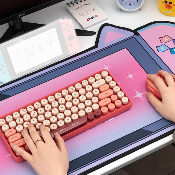 Adorable Cat Ear Desk Pad For Keyboard & Mouse 1 Mouse Pads & Wrist Rests