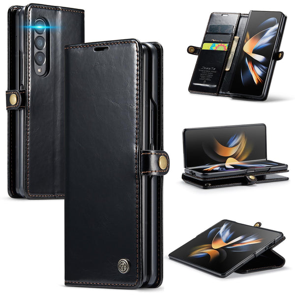 For Samsung Galaxy Z Fold4 5G Premium Crazy Horse Leather Phone Case Black Cases Covers & Skins