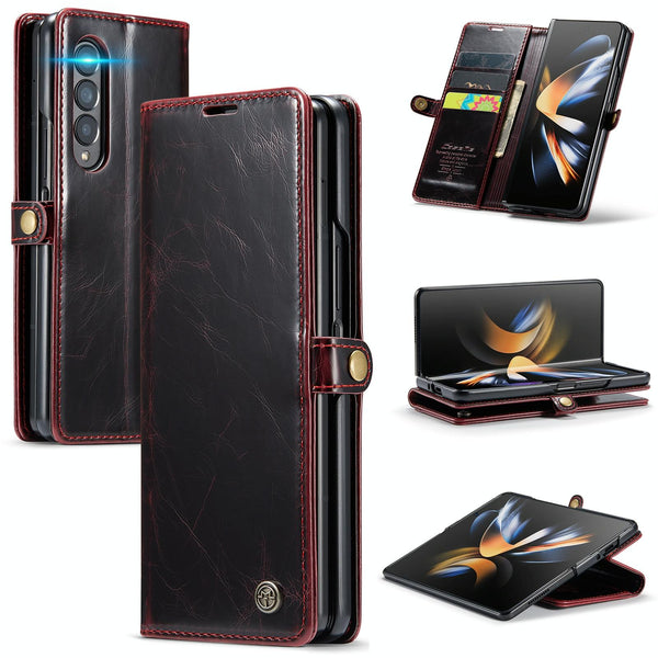 For Samsung Galaxy Z Fold4 5G Premium Crazy Horse Leather Phone Case Black Cases Covers & Skins