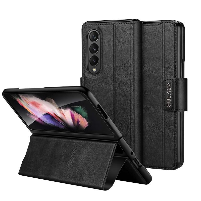 For Samsung Galaxy Z Fold4 5G Magnetic Snap Leather Flip Case All Inclusive Black Cases Covers & Skins