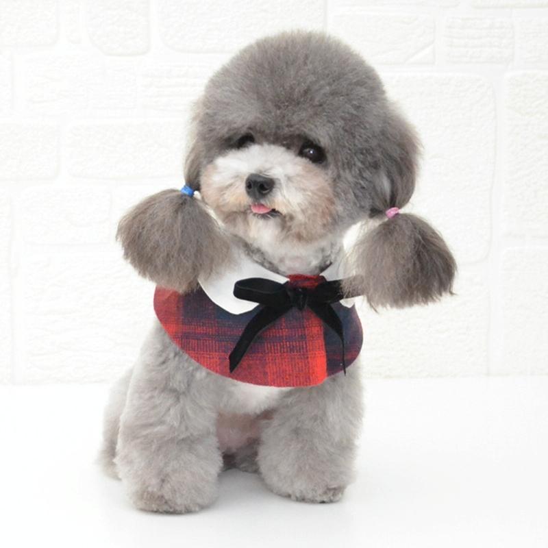 Dog Shawl Small Cloak Pet Bow Ttie Saliva Towel Pet Accessories Size M Red Grid Dog Clothing & Shoes