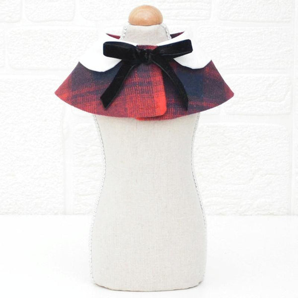 Dog Shawl Small Cloak Pet Bow Ttie Saliva Towel Pet Accessories Size M Red Grid Dog Clothing & Shoes