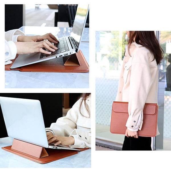 Leather Laptop Liner Bag 14.1 15.4 Inches With Stand Function Sapphire Blue Laptop Cases & Bags