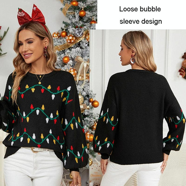 Women Christmas Sweater Sweet Loose Pullover Knit Black Size M Coats Jackets & Vests