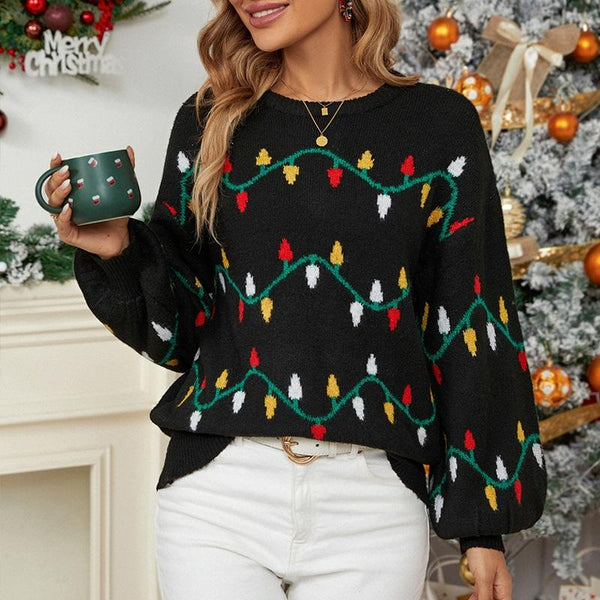 Women Christmas Sweater Sweet Loose Pullover Knit Black Size M Coats Jackets & Vests