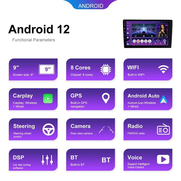 9 Inch 8 Core Carplay Android Navigation Monitor 2 + 32G Memory 4 64G Other Car Video