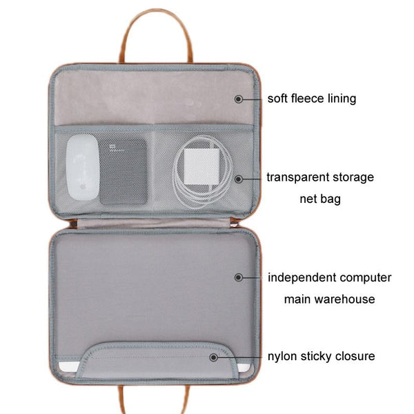 14 Inch Waterproof Leather Computer Bag Fully Open & Portable Gray Brown Laptop Cases & Bags