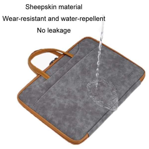 14 Inch Waterproof Leather Computer Bag Fully Open & Portable Gray Brown Laptop Cases & Bags