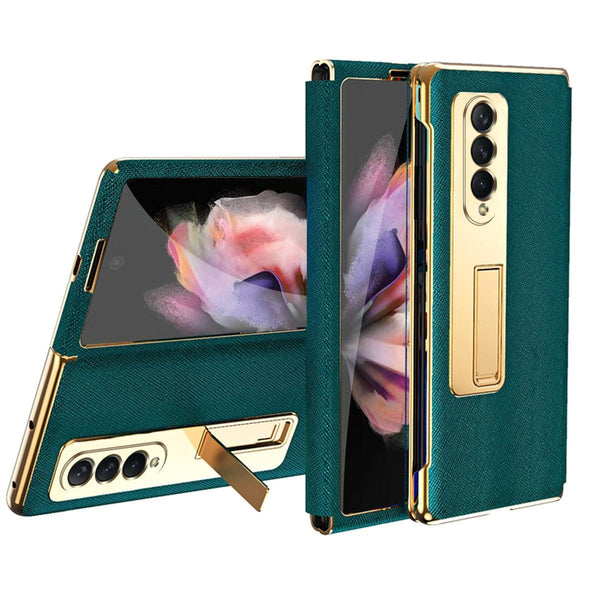 For Samsung Galaxy Z Fold4 5G Flip Case With Tempered Film Textured Hinge Black Cases Covers & Skins