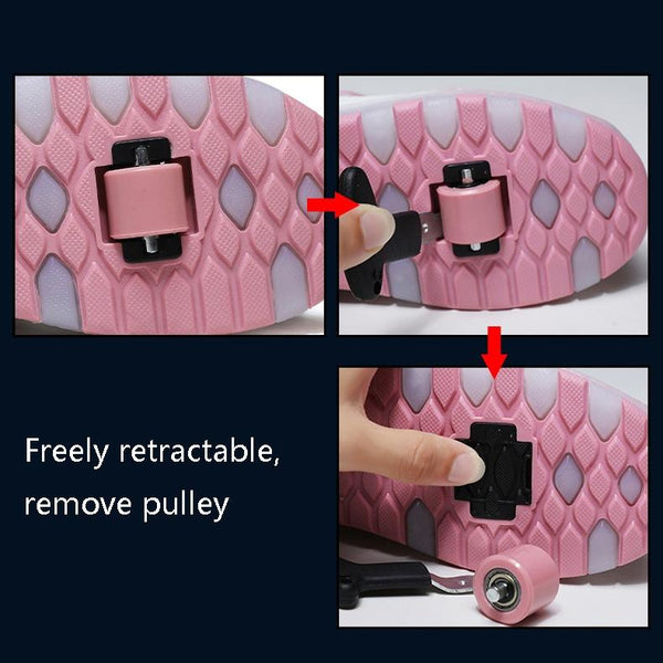 Rechargeable Light Skating Shoes For Kids Two Wheeled Pink Size 38 Roller Skates