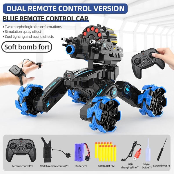 Remote Control Car Dual Soft Bomb Four Wheel Battle Blooming Tire Spray Blue Rc Model Vehicles