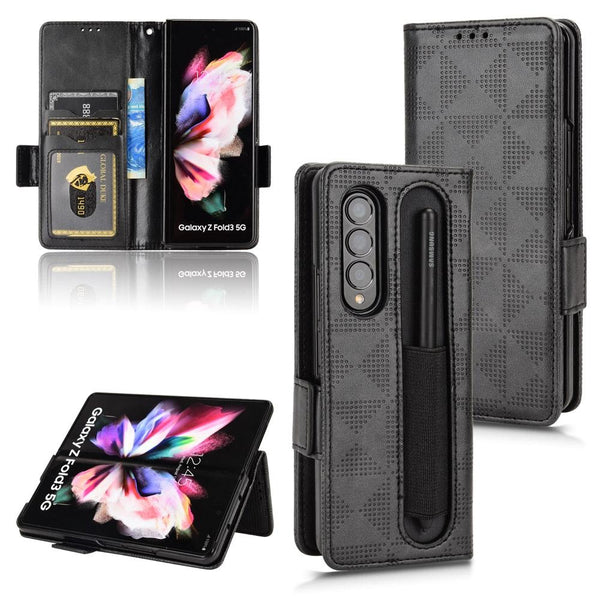 For Samsung Galaxy Z Fold4 5G Symmetrical Leather Triangle Phone Case Black Cases Covers & Skins