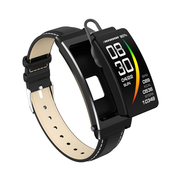 Smart Health Monitoring Bracelet With Bt Call And Leather Strap Black Silicone Smart Watches