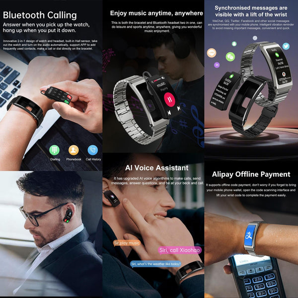 Smart Health Monitoring Bracelet With Bt Call And Leather Strap Black Silicone Smart Watches