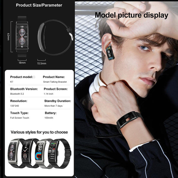 Smart Health Monitoring Bracelet With Bt Call And Leather Strap Black Silicone Smart Watches