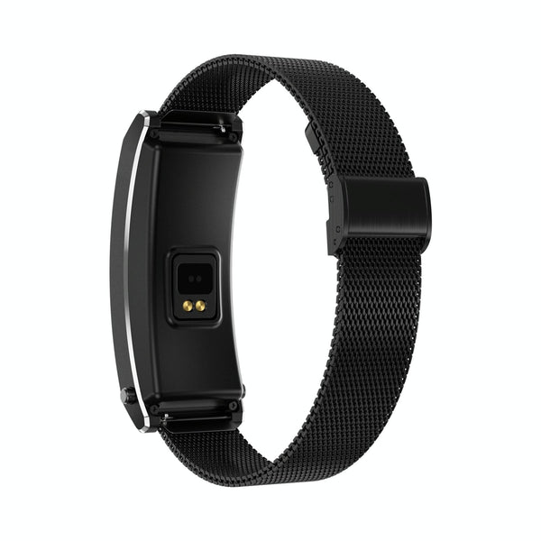 Smart Health Monitoring Bracelet With Bt Call And Leather Strap Black Silicone Smart Watches