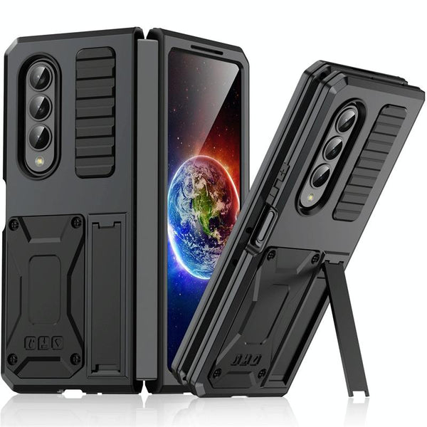 For Samsung Galaxy Z Fold4 5G Shockproof Metal Case With Holder Black Cases Covers & Skins
