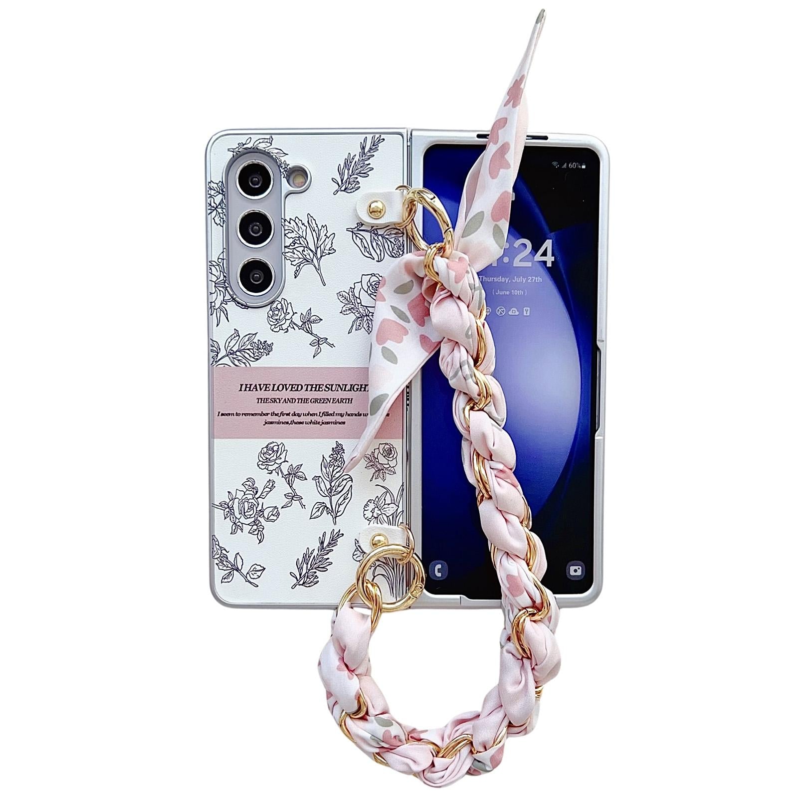 For Samsung Galaxy Z Fold4 5G Pearlescent Paint Pc Case With Diy Scarf Bracelet Cases Covers & Skins
