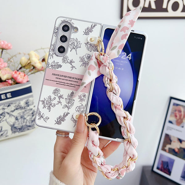 For Samsung Galaxy Z Fold4 5G Pearlescent Paint Pc Case With Diy Scarf Bracelet Cases Covers & Skins