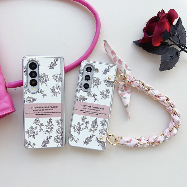 For Samsung Galaxy Z Fold4 5G Pearlescent Paint Pc Case With Diy Scarf Bracelet Cases Covers & Skins