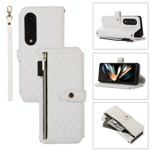 For Samsung Galaxy Z Fold4 5G Foldable Diamond Lattice Phone Case White Cases Covers & Skins