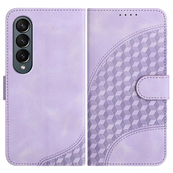 For Samsung Galaxy Z Fold4 5G Embossed Elephant Head Phone Case With Lanyard Light Purple Cases Covers & Skins