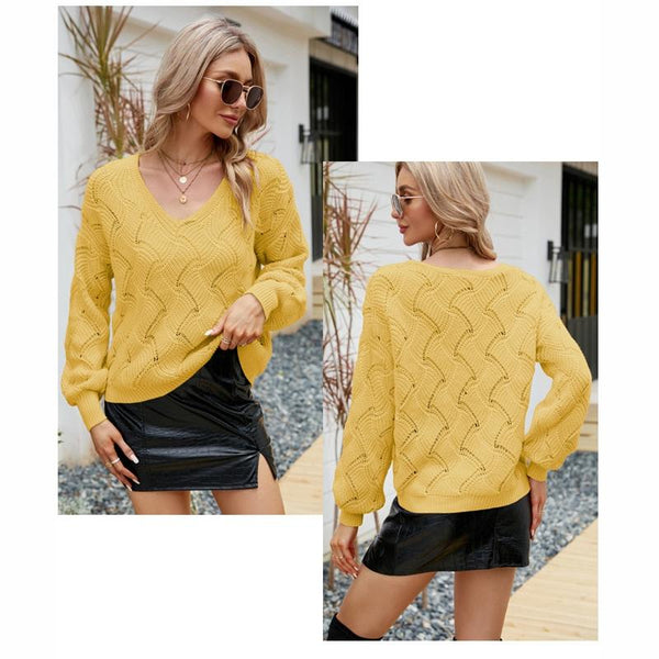 V Neck Sweater Women Autumn And Winter Loose Knitted Bottoming Shirt Yellow Jumpers & Cardigans
