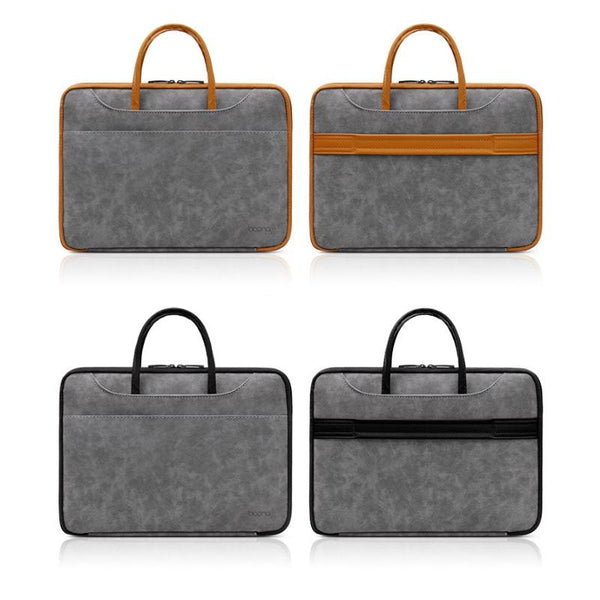 Waterproof Leather Computer Bag 15 / 15.6 16 Inches Fully Open & Portable Gray Brown Laptop Cases & Bags
