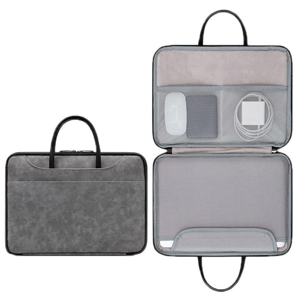 Waterproof Leather Computer Bag 15 / 15.6 16 Inches Fully Open & Portable Gray Brown Laptop Cases & Bags