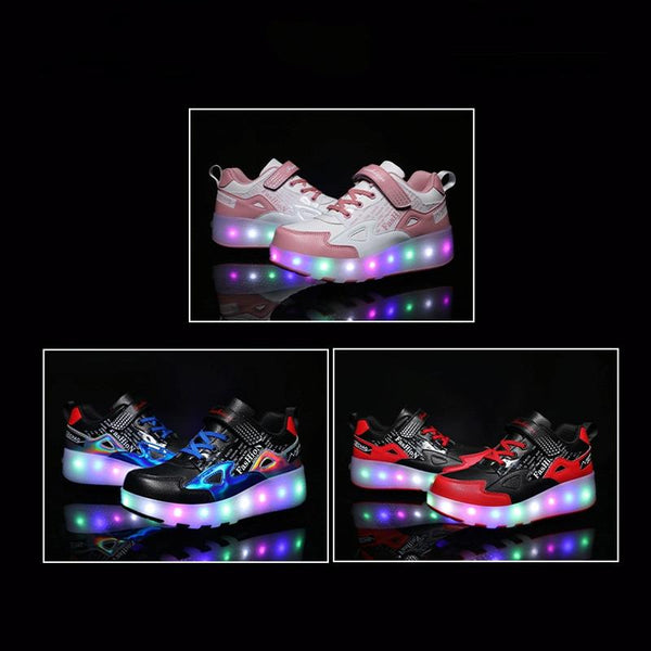 Rechargeable Light Skating Shoes For Kids Two Wheeled Pink Size 30 Roller Skates