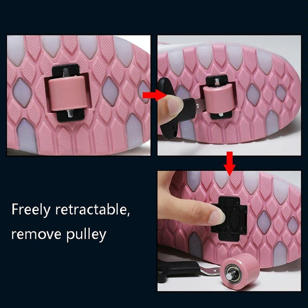 Rechargeable Light Skating Shoes For Kids Two Wheeled Pink Size 30 Roller Skates