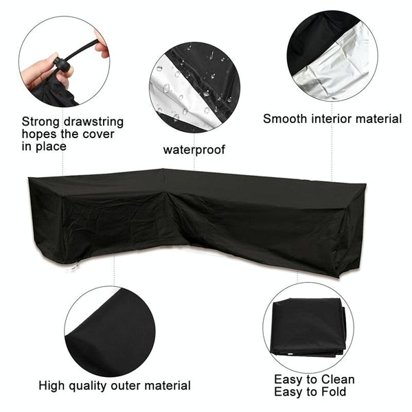 Waterproof Outdoor Corner Sofa Cover 300X300x98cm Black Outdoor Furniture Covers