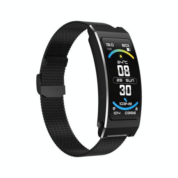 Smart Health Monitoring Bracelet With Bt Call And Leather Strap Black Smart Watches