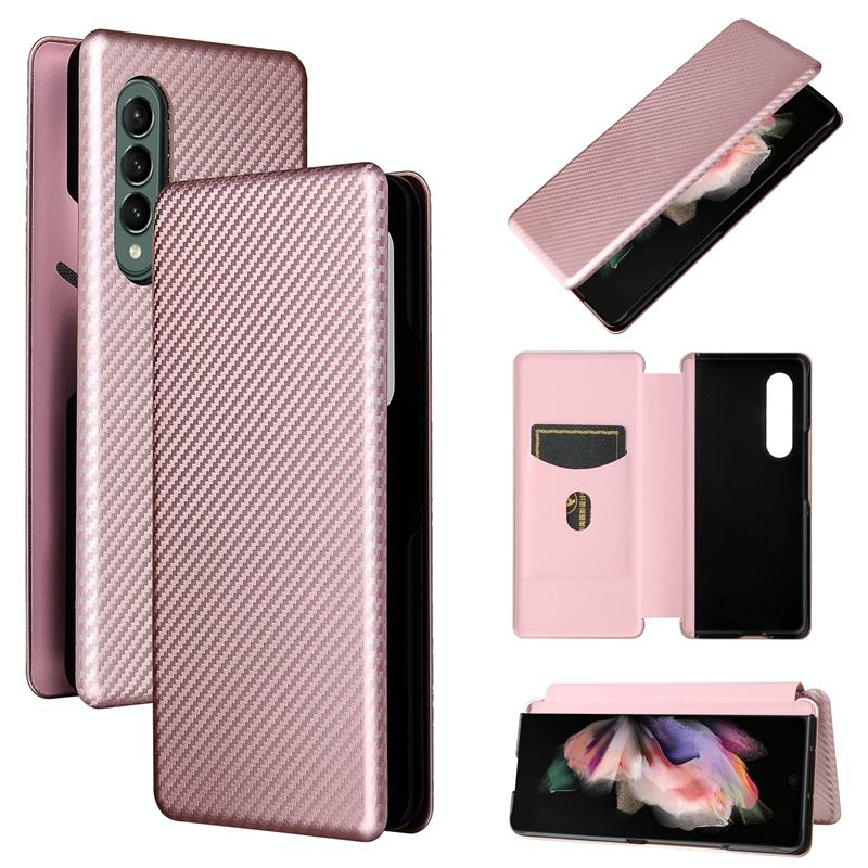 For Samsung Galaxy Z Fold4 5G Carbon Fiber Flip Leather Case Pink Cases Covers & Skins