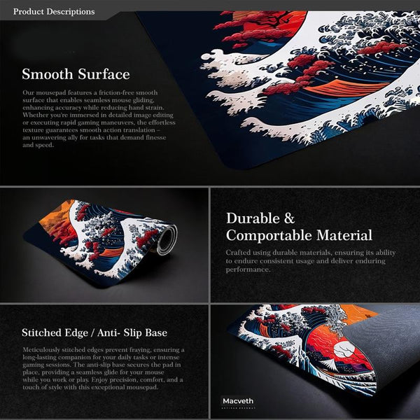 Non Slip Gaming Mouse Pad Big Wave Design No.24 300X800x3mm Mouse Pads & Wrist Rests