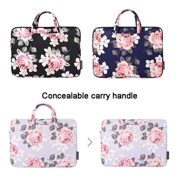 15 Inch Laptop Case Bag With White Rose Pattern And Handle Blue Laptop Cases & Bags