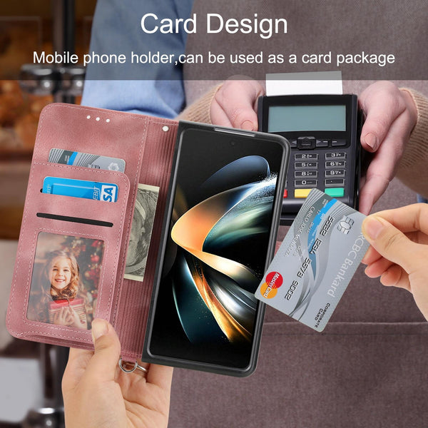 For Samsung Galaxy Z Fold4 5G Floral Leather Phone Wallet Embossed Black Wallets